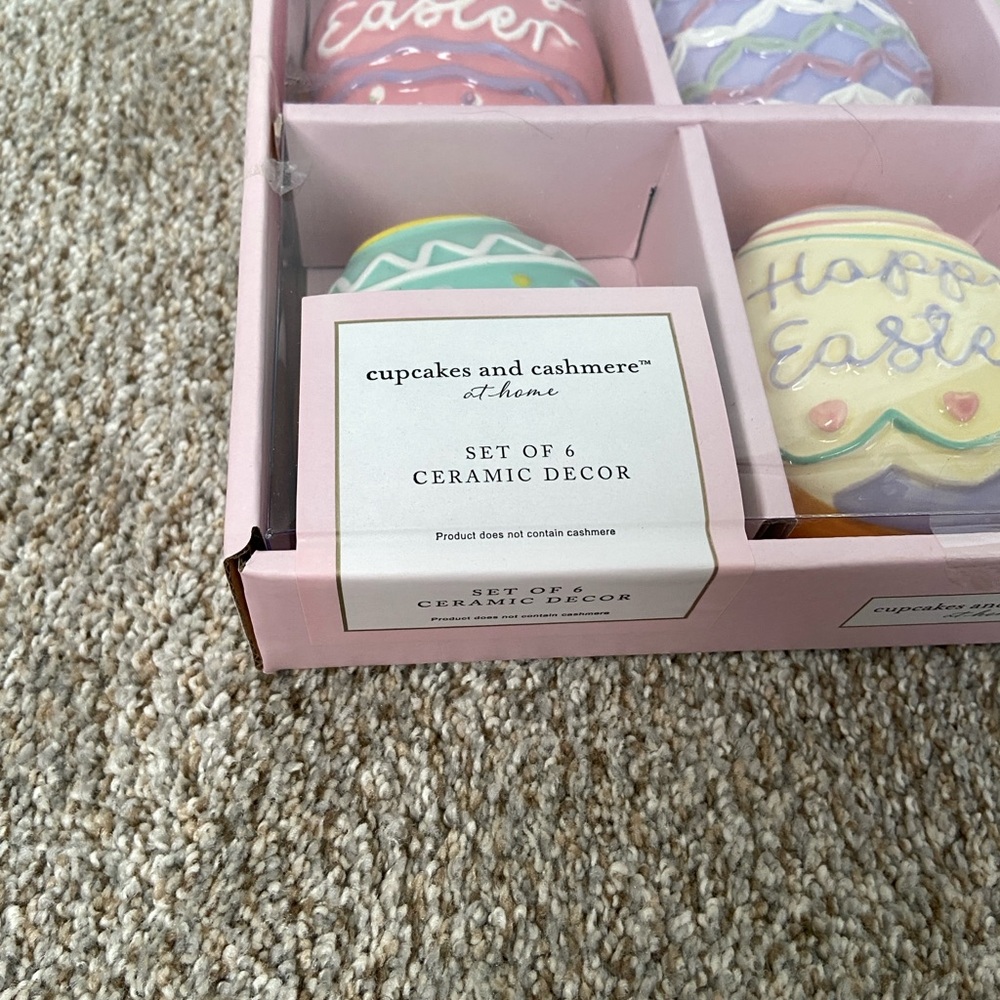 Cupcakes and Cashmere 6pc Ceramic Easter Egg Sugar Cookie Decor Set NIB - Picture 4 of 8